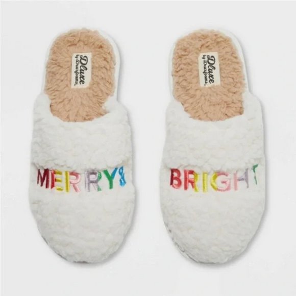 Women's Merry & Bright Teddy Slide Slippers -Dluxe by Dearfoams XL 11/12 - Picture 1 of 9